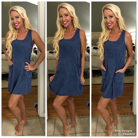 Dresses & Skirts - 🥰LAST 1! Indigo Scoop Neck Pocket Swing Dress!
